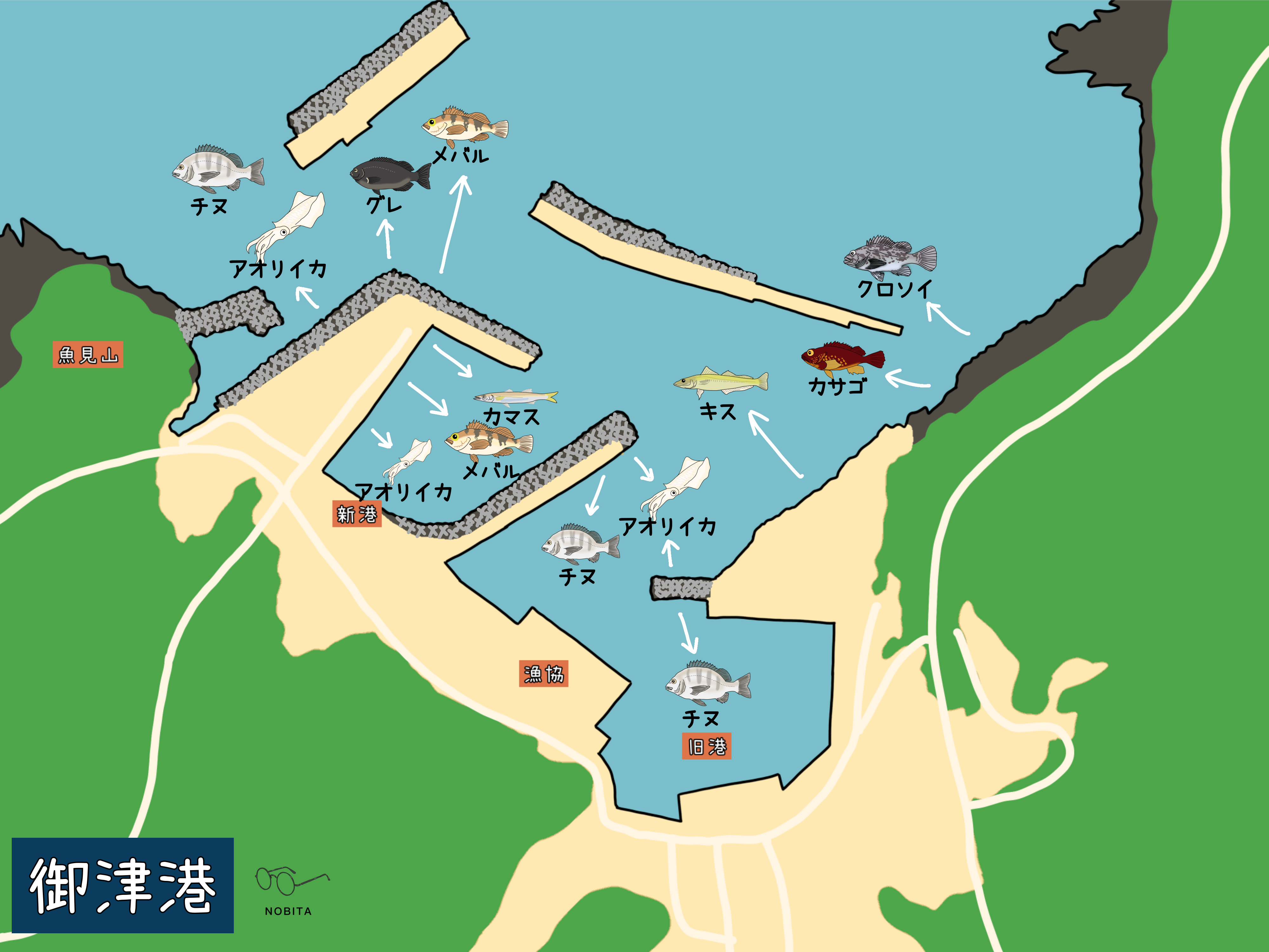 御津港で釣れる魚の一覧をマップで紹介