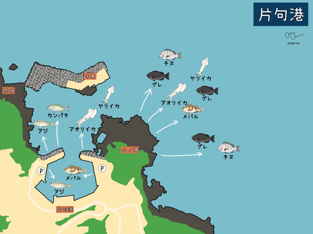 片句港で釣れる魚をマップで紹介